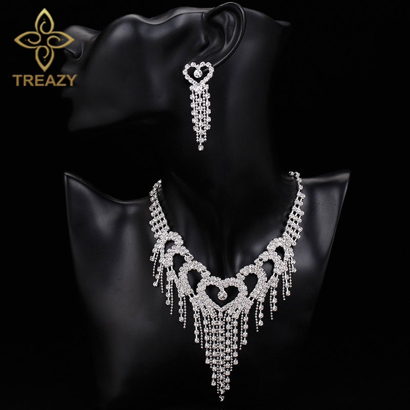 Treazy Luxury Silver Color Crystal Choker Necklace