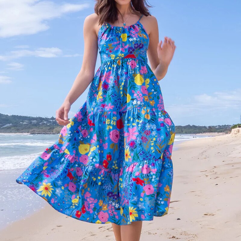 Sexy Floral Midi Dress Women Summer