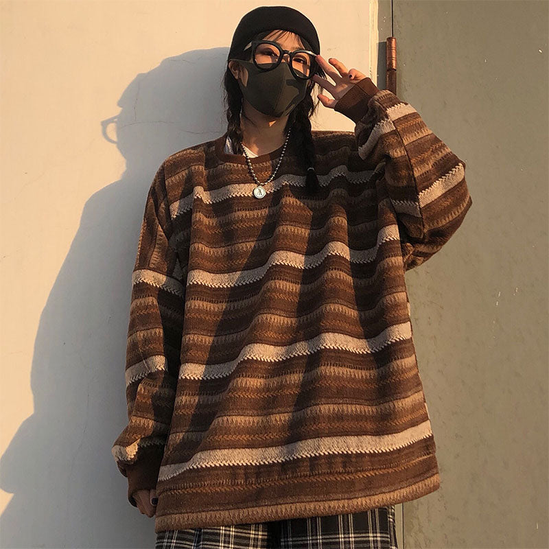 Unisex Striped Knit Sweater Pullovers Tops