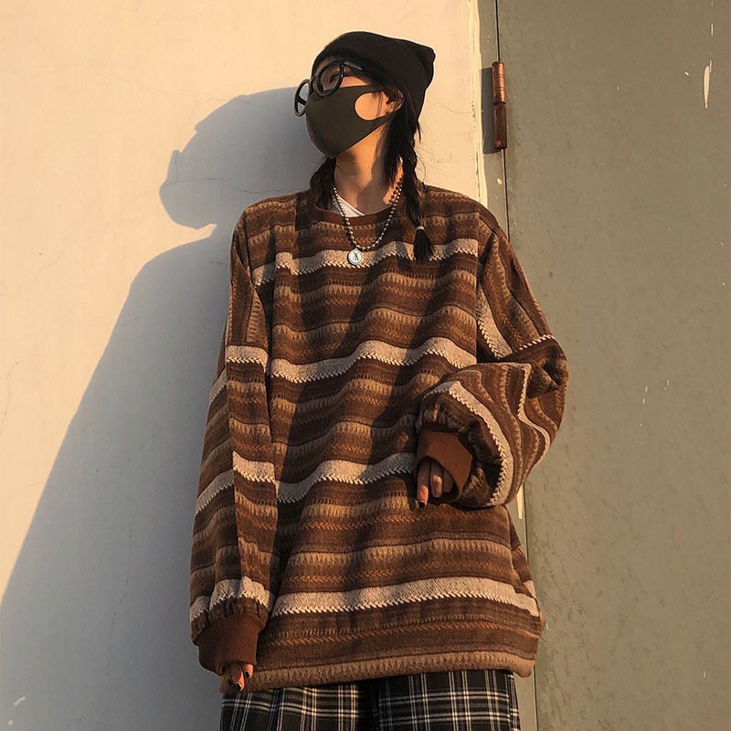 Unisex Striped Knit Sweater Pullovers Tops