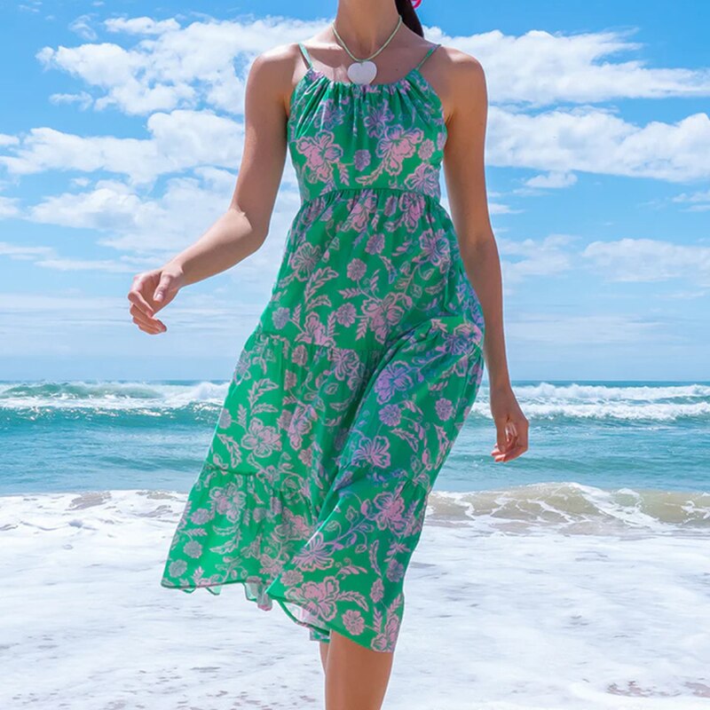 Sexy Floral Midi Dress Women Summer