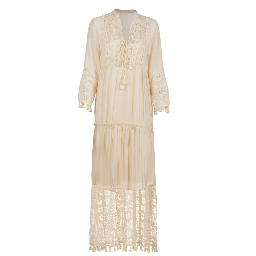 Tassel Sexy Boho Long Dress Women Summer Lace Up