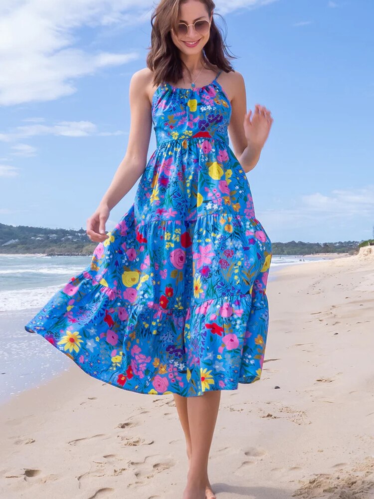 Sexy Floral Midi Dress Women Summer