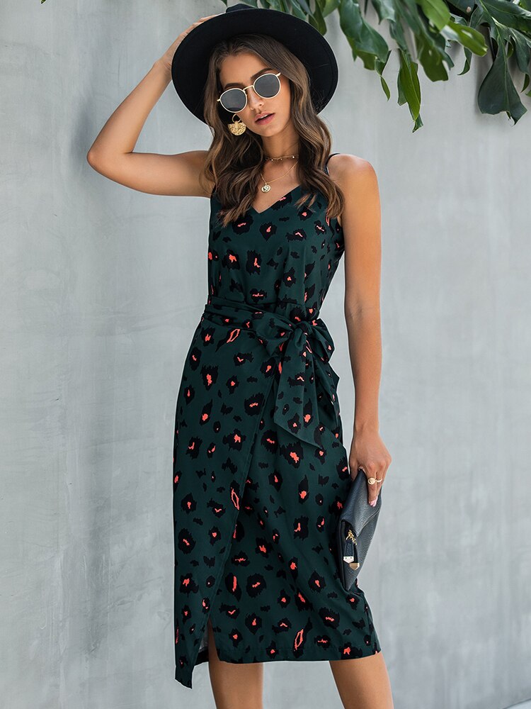 Summer Vintage Print Sexy Backless Strap Woman  Dress