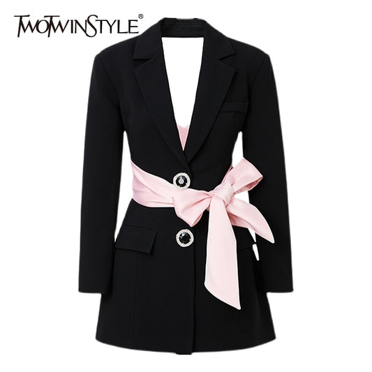 Long Sleeve Patchwork Diamond Slim Female Blazer