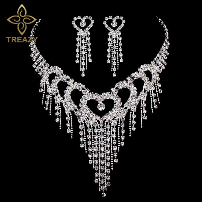 Treazy Luxury Silver Color Crystal Choker Necklace