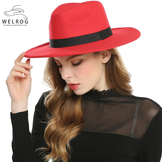 Welrog Black Red Fedora Hat For Women