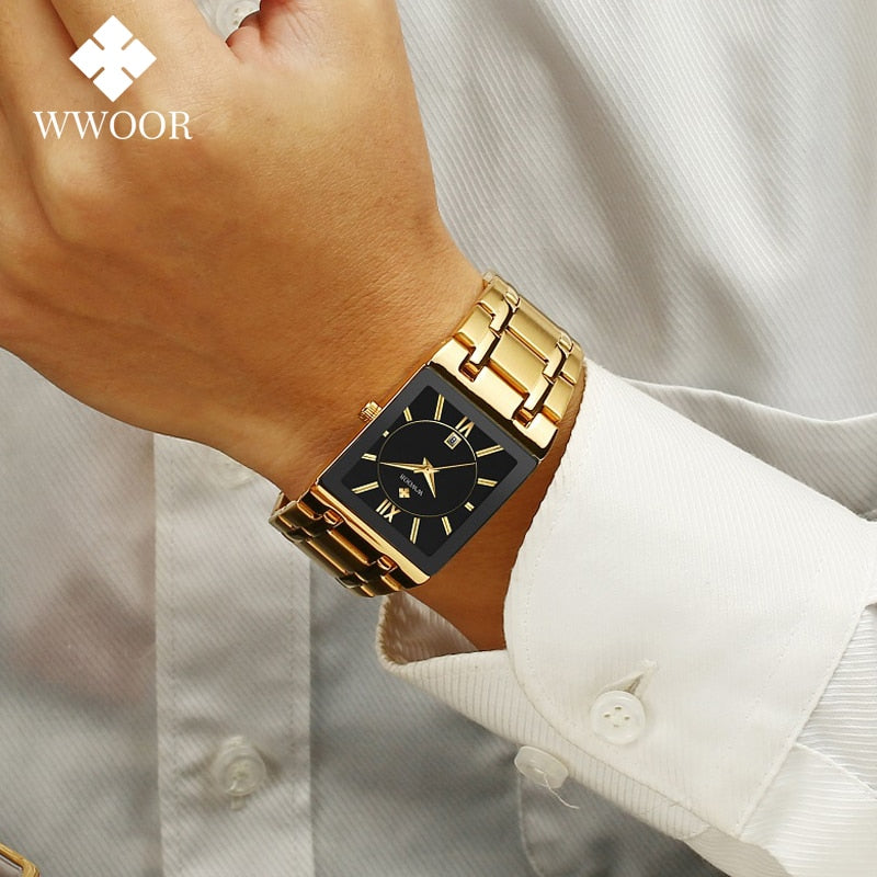 Quartz Wrist Watches Luxury Gold Black Watch