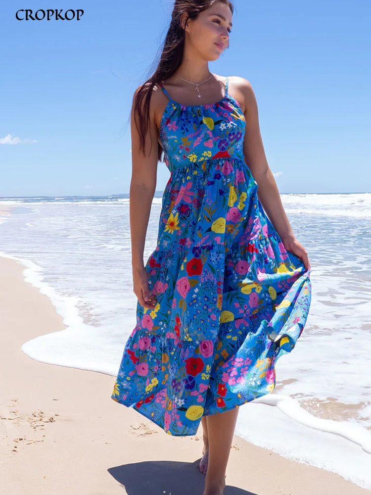 Sexy Floral Midi Dress Women Summer