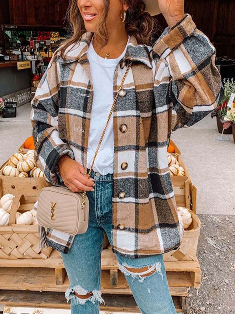 Autumn Plaid Jacket Women Coat